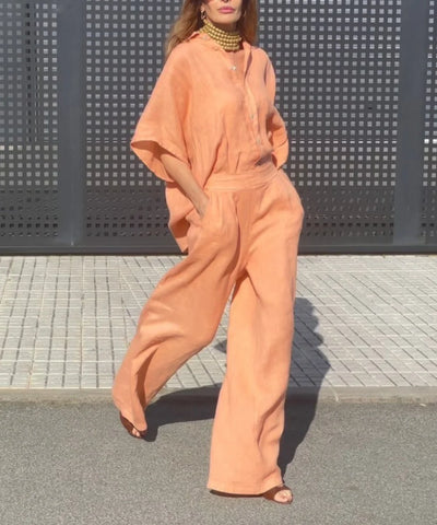 Casual linen orange two piece suit