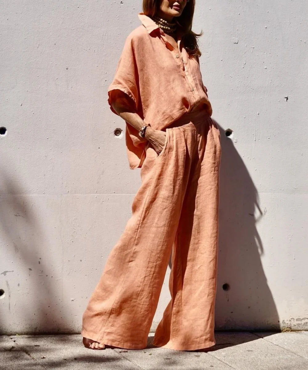 Casual linen orange two piece suit